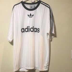 adidas White Short Sleeve Trefoil Tee with Black Accents